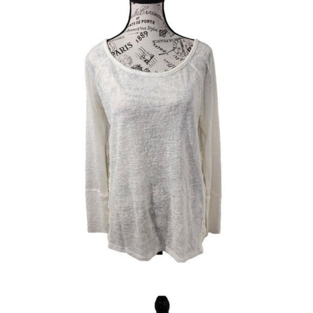 Eyelash Couture Ivory Lace Panel Knit Top Long Sleeve Size L